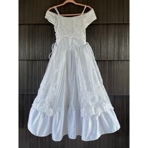 🔥Vintage USA Made Lace Beads White Communion Christian Celebration Dress 10